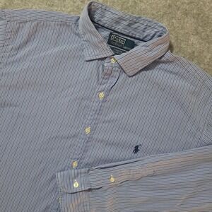 Polo Ralph Lauren Button Down Men XXL Blue Pinstripe‎ Stanton Classic Fit Shirt